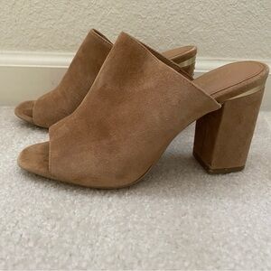 Calvin Klein Suede Peep-Toe Mules, 6